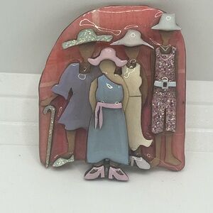 Vintage Lucinda 3D Women with Hats and Dresses Pin (C13)